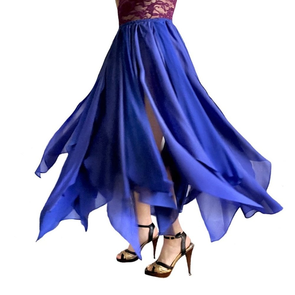 Ameynra design blue chiffon petal skirt for belly dance or gypsy costume. Size S